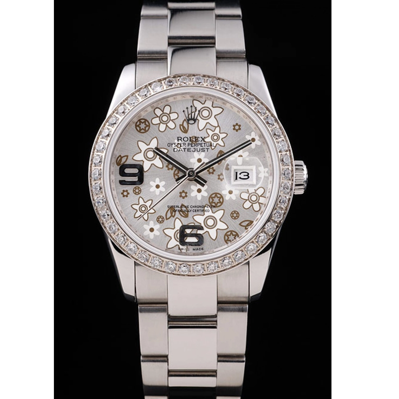 Aaa replica Rolex Datejust Plated Stainless Flowers Diamond Silver Steel Dial rl305 0627